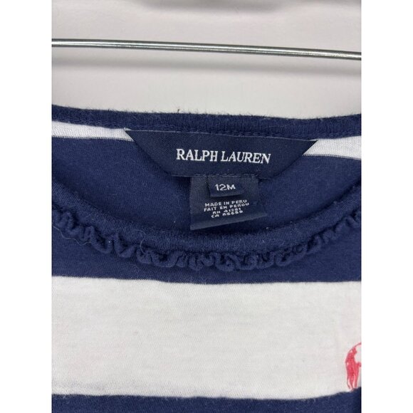 RALPH LAUREN Short Sleeve Striped Tee Girls 12Mths Blue White Pink Pony Ruffle - Picture 5 of 5
